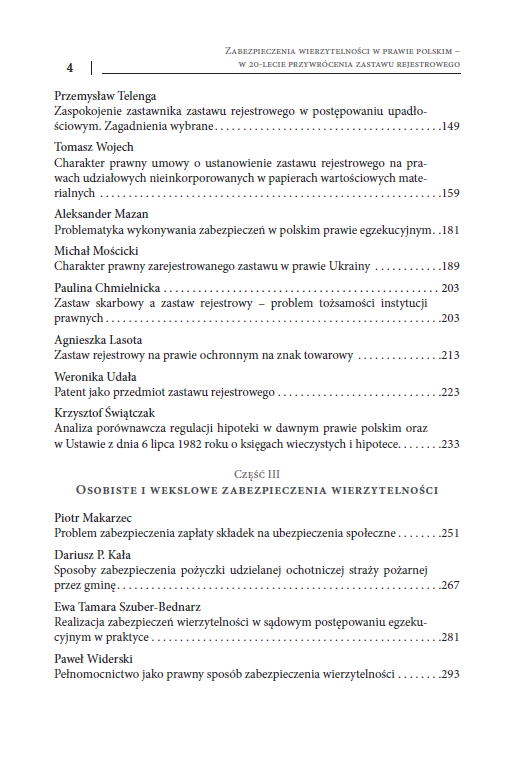 ZABEZPIECZENIA WIERZYTELNOŚCI W PRAWIE POLSKIM. W 20-LECIE PRZYWRÓCENIA ZASTAWU REJESTROWEGO - obrazek 5