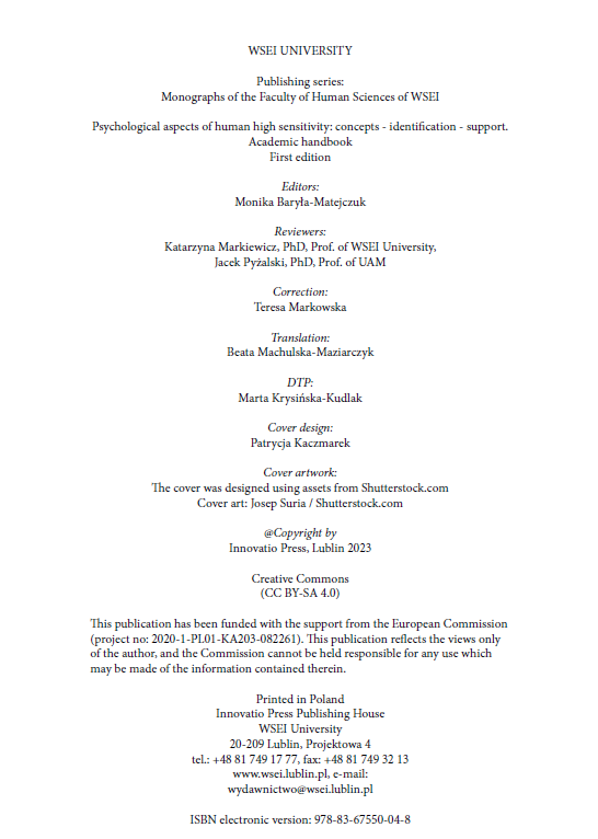PSYCHOLOGICAL ASPECTS OF HUMAN HIGH SENSITIVITY: CONCEPTS - IDENTIFICATION - SUPPORT (e-book) - obrazek 3