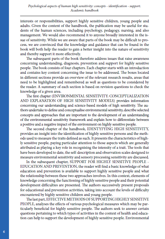 PSYCHOLOGICAL ASPECTS OF HUMAN HIGH SENSITIVITY: CONCEPTS - IDENTIFICATION - SUPPORT (e-book) - obrazek 7
