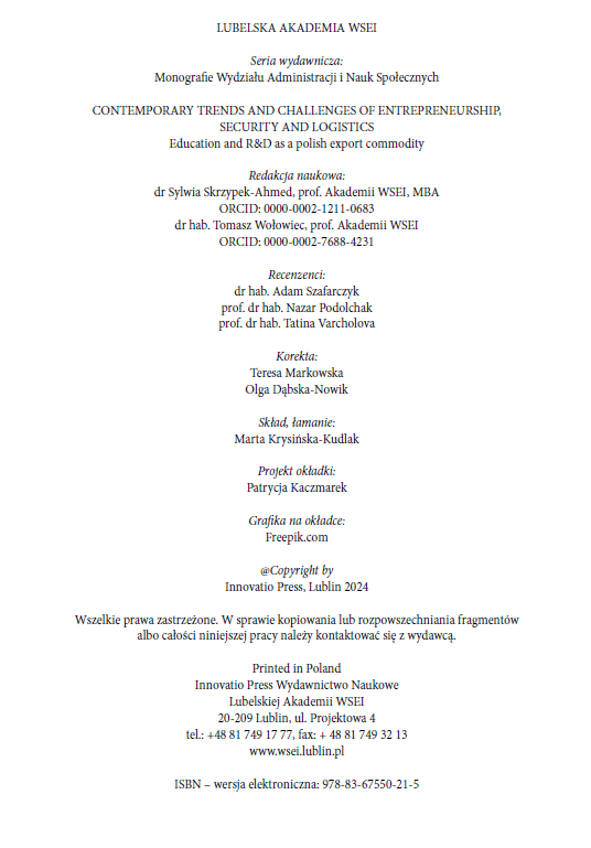 CONTEMPORARY TRENDS AND CHALLENGES OF ENTREPRENEURSHIP, SECURITY AND LOGISTICS - EDUCATION AND R&D AS A POLISH EXPORT COMMODITY (e-book) - obrazek 4