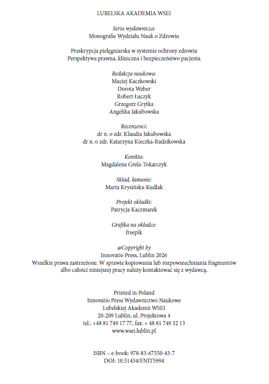 Preskrypcja pielęgniarska w systemie ochrony zdrowia. Perspektywa prawna, kliniczna i bezpieczeństwo pacjenta (e-book) - obrazek 3
